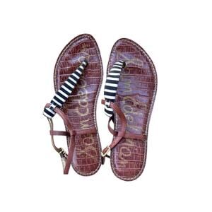 Sam Edelman Gigi Brown Croc Leather Sandals Black White Stripe Thong Flats 9M